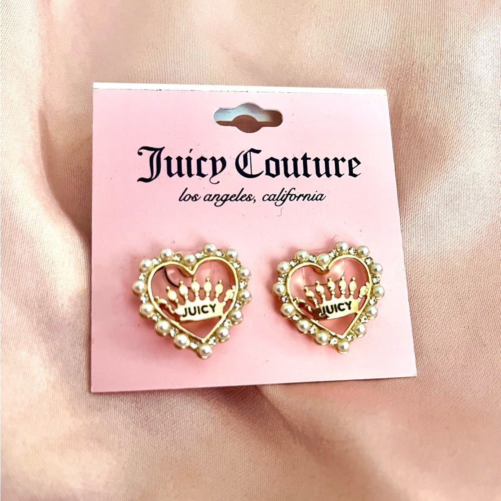 Juicy Couture Gold Heart Earrings with Pearls